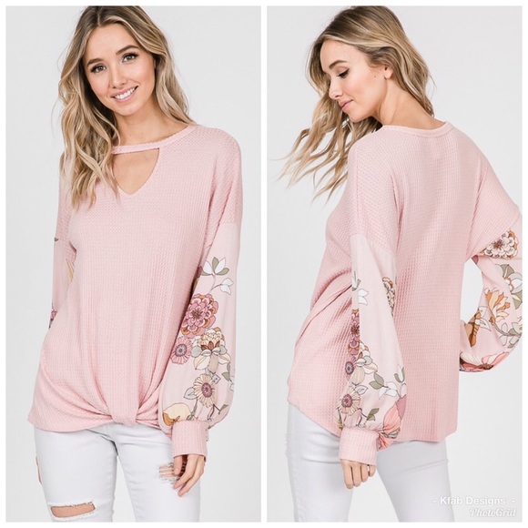 🥰LAST 1! Blush Waffle Knit Choker Contrast Top! - Picture 5 of 8